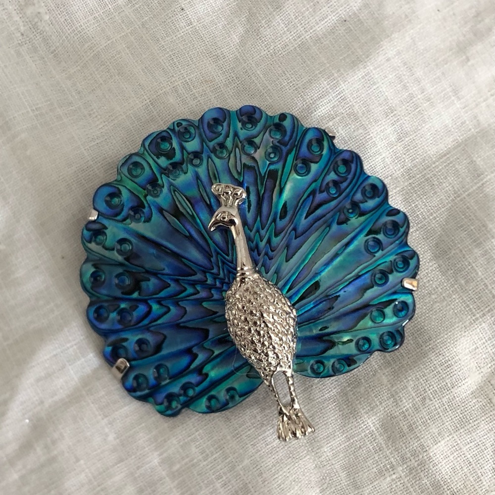 Stunning Vtg Abalone Shell Peacock Brooch - Picture 3 of 8